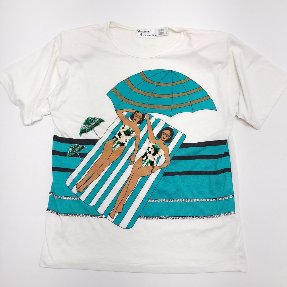 Western Connection Women's L Shirt Shoulder‎ Pads Sequins Twins 80's